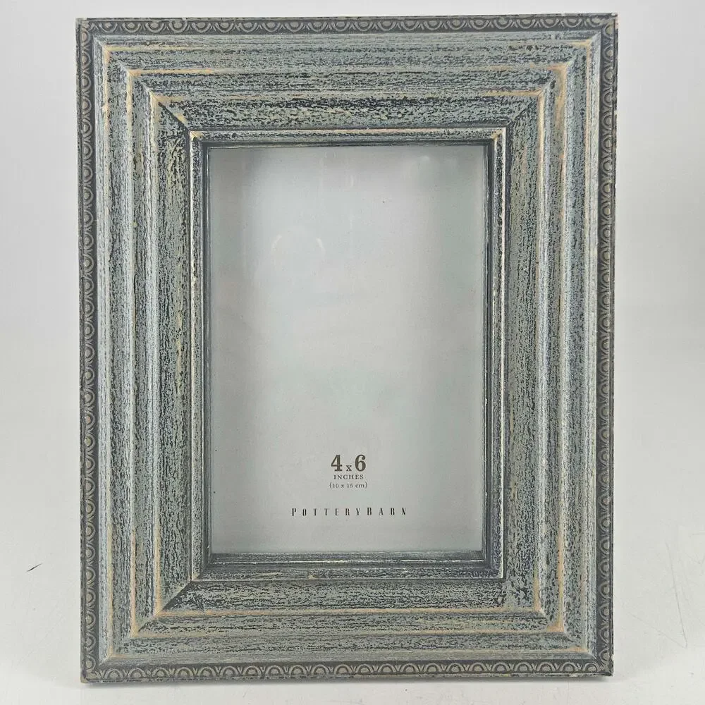 Pottery Barn picture Frame distressed fluted weathered blue grey wood